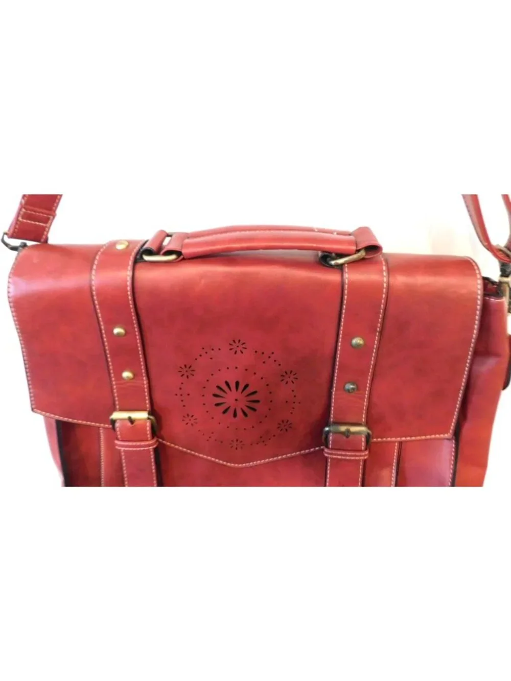 EcoSusi Professor Laptop Bag Satchel Briefcase Red Vegan Leather Crossbody - Picture 4 of 12